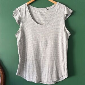 Toad&Co Grey & White Striped Flutter Sleeve Organic Cotton Womens XL Top
